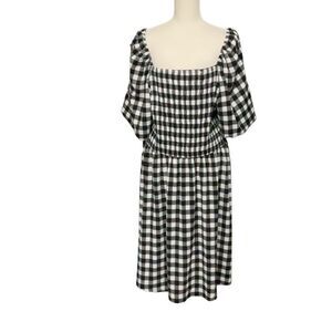 LuLaRoe Black White Checker Alina Dress NWT Stretch Short Balloon Sleeve Sz 2XL